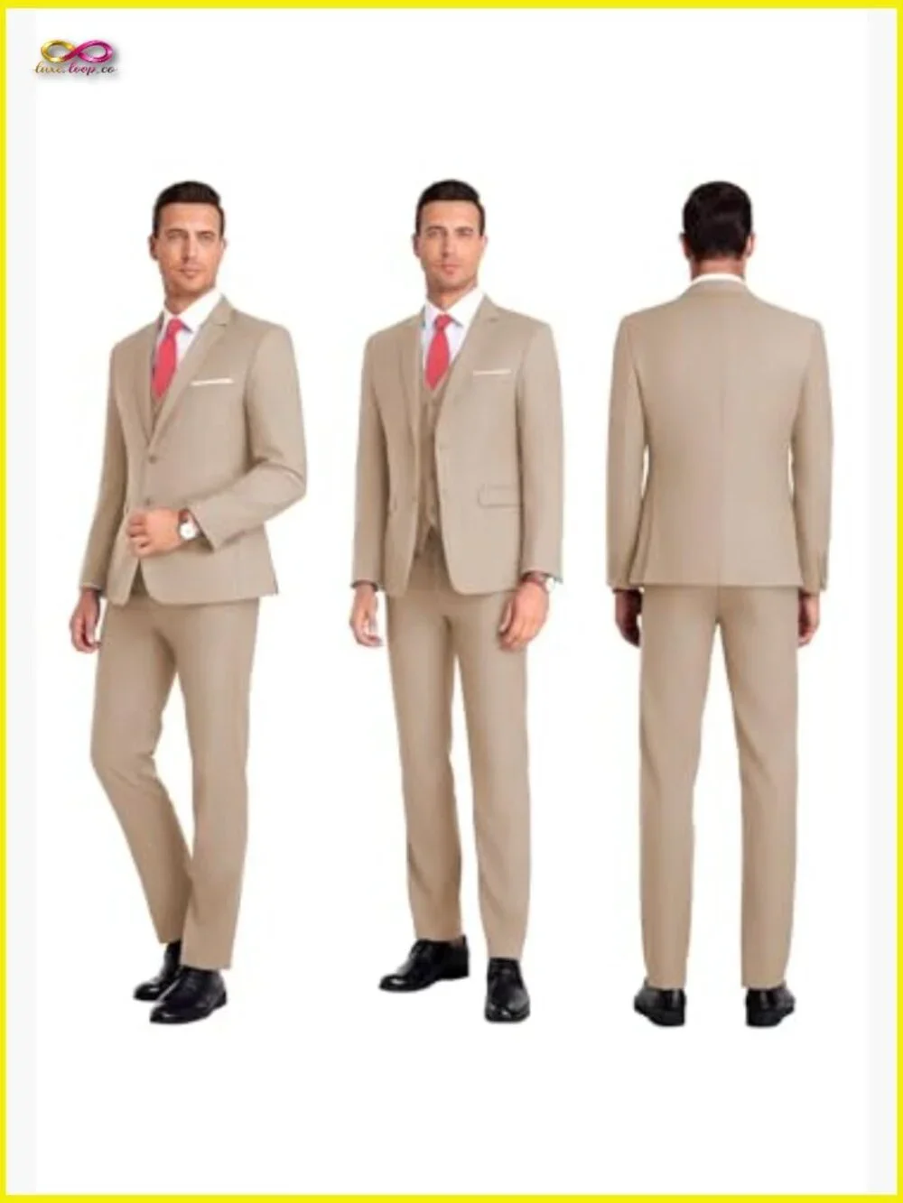 Slim Fit 3-Piece Suit Elegant Modern Groomsmen Wedding Formal Tuxedo